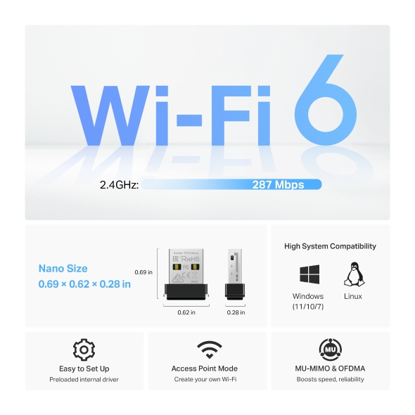 TP-Link Archer TX1U Nano AX300 迷你 Wi-Fi 6 無線 USB 接收器