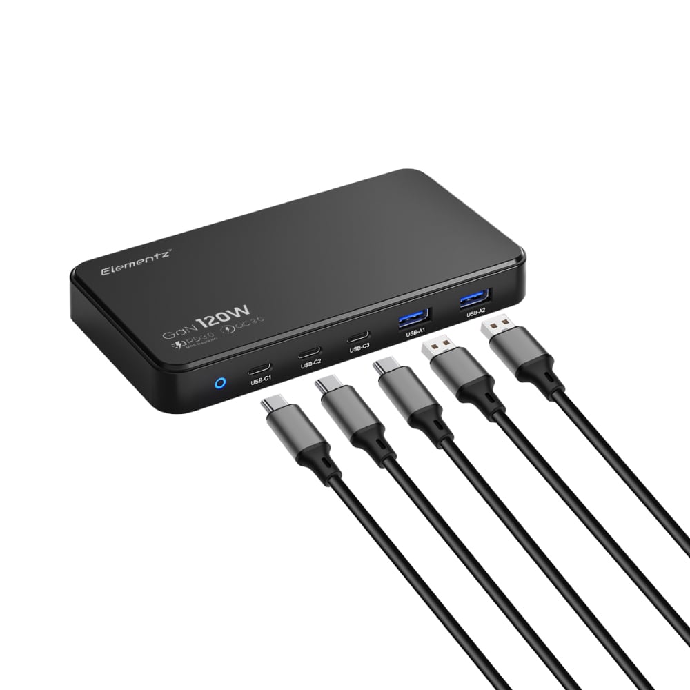 Elementz 120w 3C2A GaN Ultra Slim PD+QC3 桌面充電站(PD-120W)