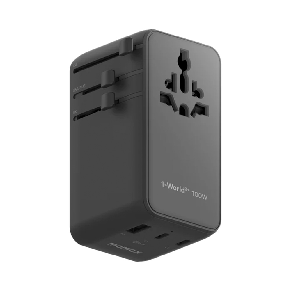 MOMAX 1-World2+ 100W 4接口 雙 AC 連USB-C 充電線旅行插座(UA25)(黑色)