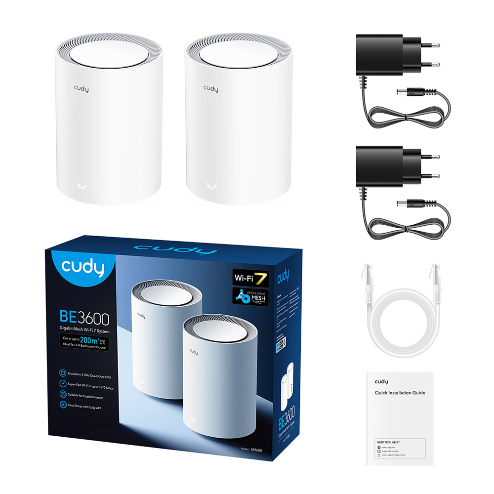 Cudy M3600-2P BE3600 Gigabit Mesh Wi-Fi 7 雙頻路由器(2件裝)