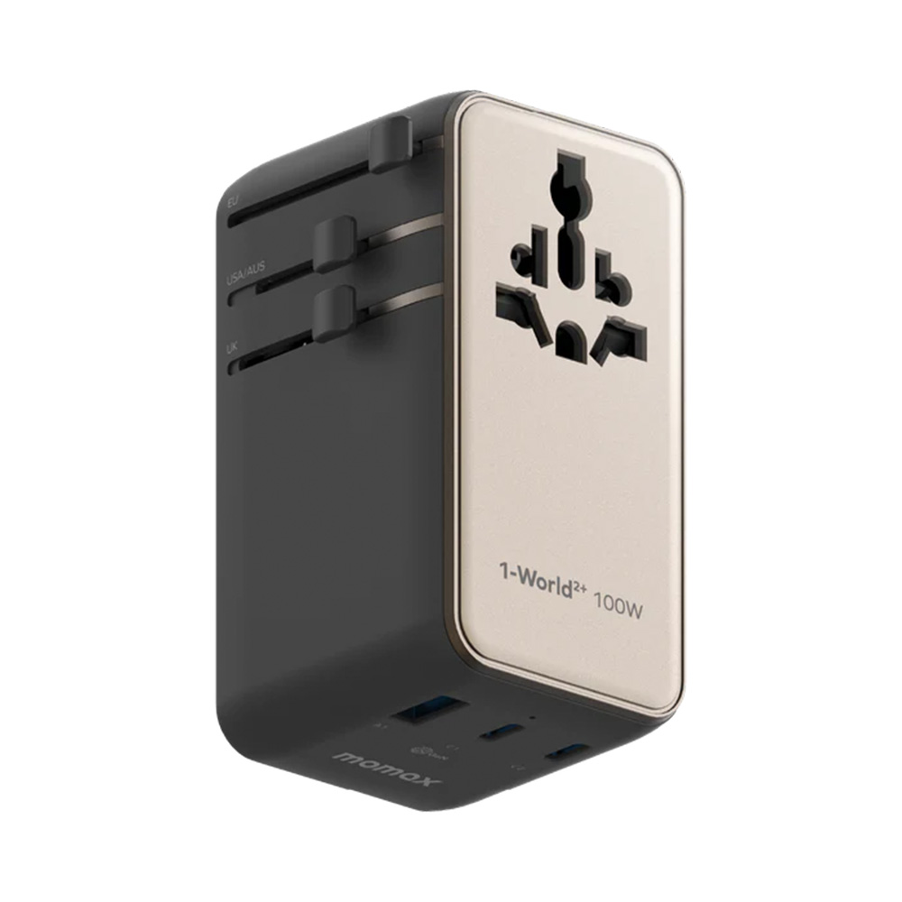 MOMAX 1-World2+ 100W 4接口 雙 AC 連USB-C 充電線旅行插座(UA25)(鈦金色)