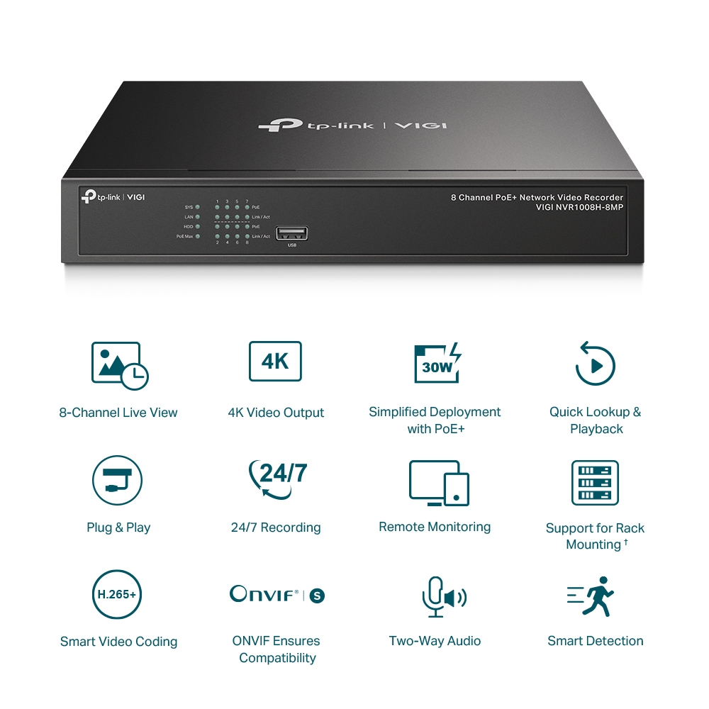 TP-Link VIGI NVR1008H-8MP 8 Channel PoE+ 路網路監控主機