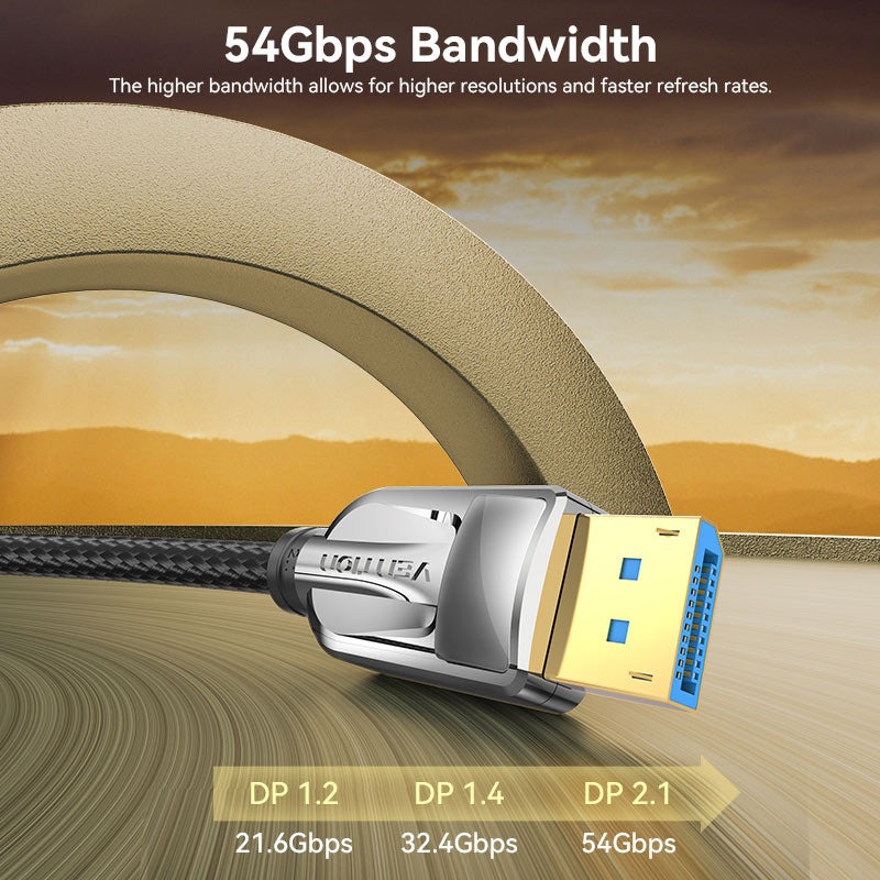 Vention Displayport 2.1 16K@30Hz/10K@60Hz/4K@240Hz 尼龍編織影像線(1m)