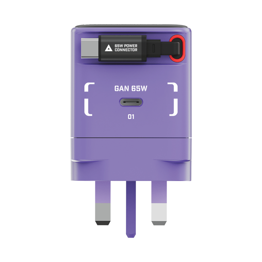 MOMAX 1-Charge+ 65W GaN 單輸出及伸縮USB-C 線充電器(UM76)(大魔-紫)
