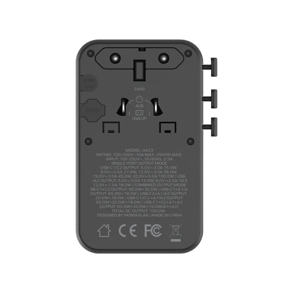 MOMAX 1-World2 100W 4-插口雙AC旅行充電插座(UA23)(鈦色)