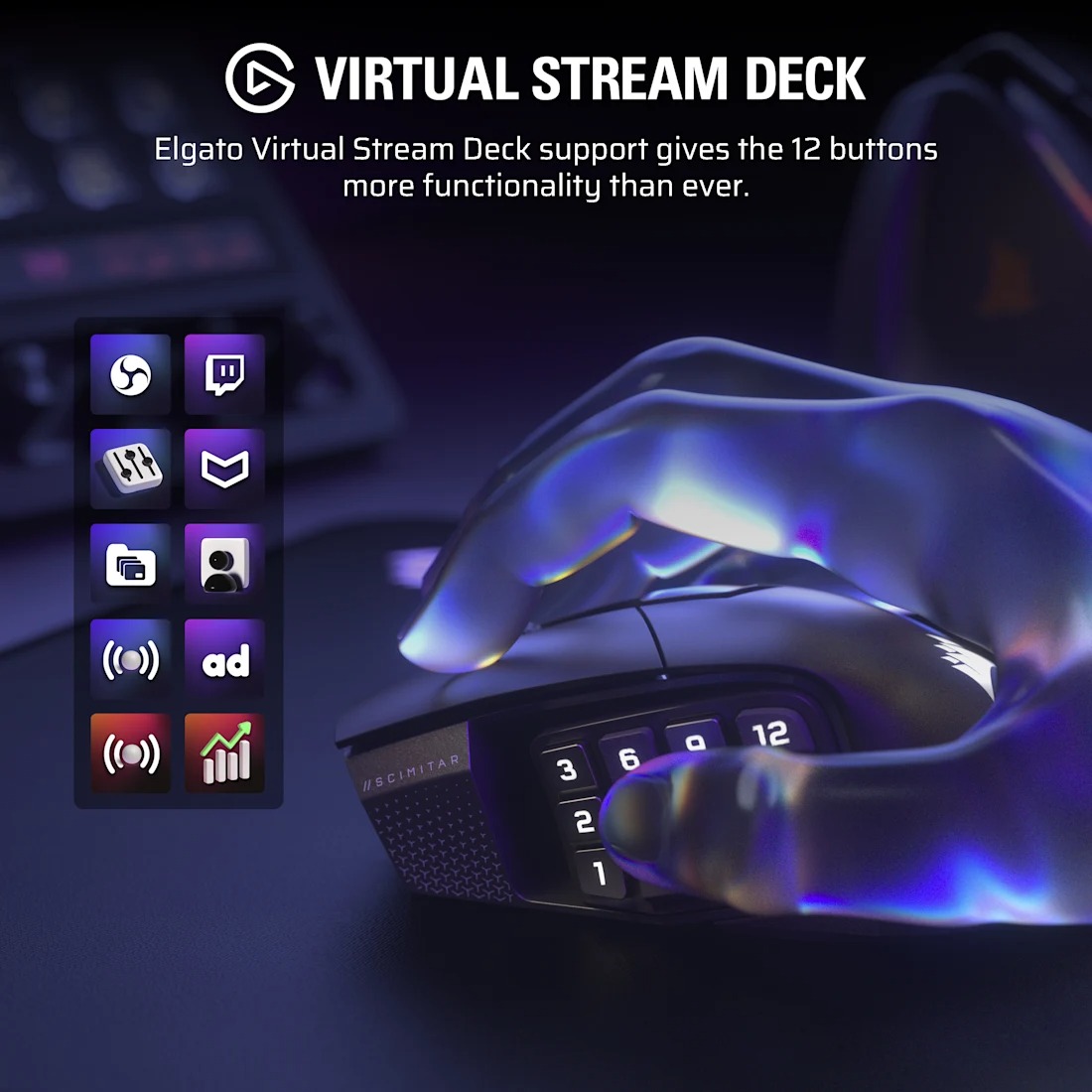 Corsair Scimitar Elite SE Wireless MMO 無線遊戲滑鼠(槍灰色)