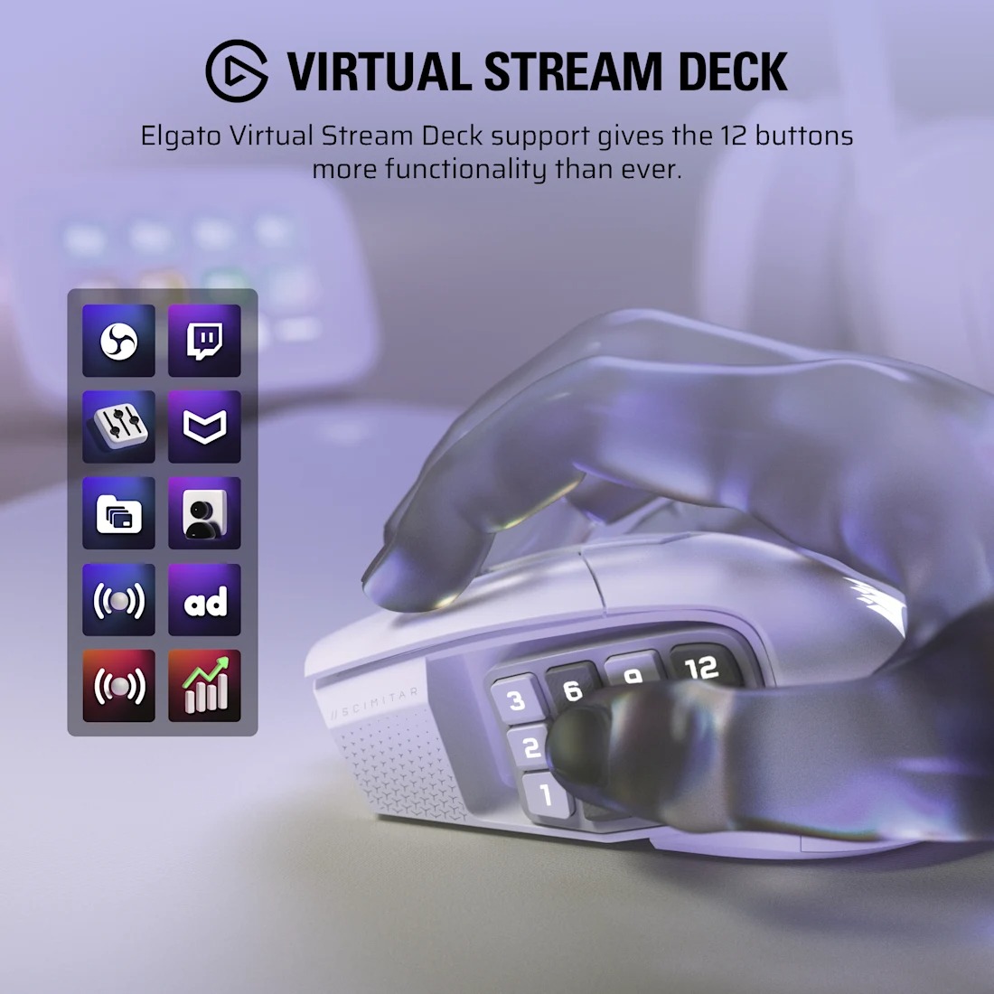 Corsair Scimitar Elite SE Wireless MMO 無線遊戲滑鼠(白色)