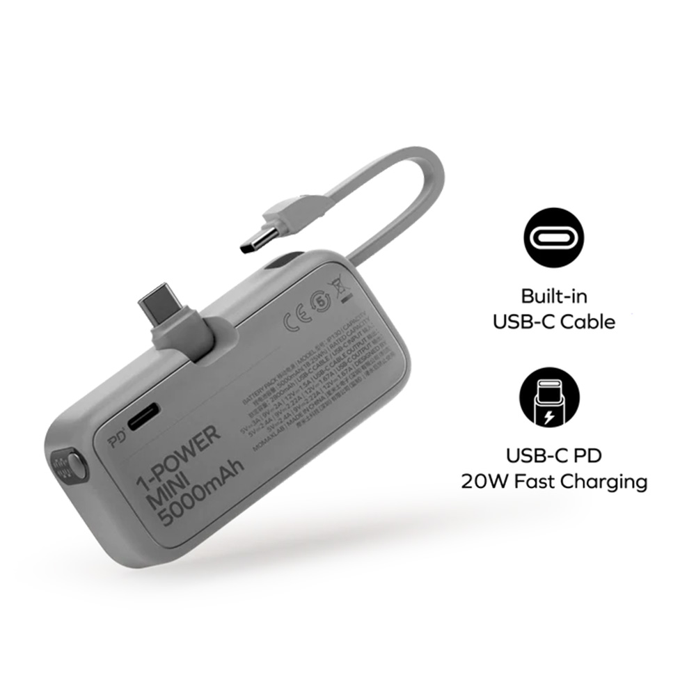 MOMAX 1-Power Mini 5000mAh 內置USB-C線 3合1 流動電源(IP130)(白色)