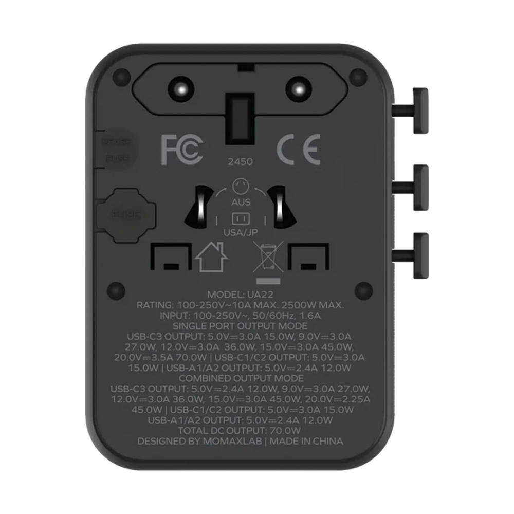 MOMAX 1-World2 70W 5-插口雙AC旅行充電插座(UA22)(沙漠金)