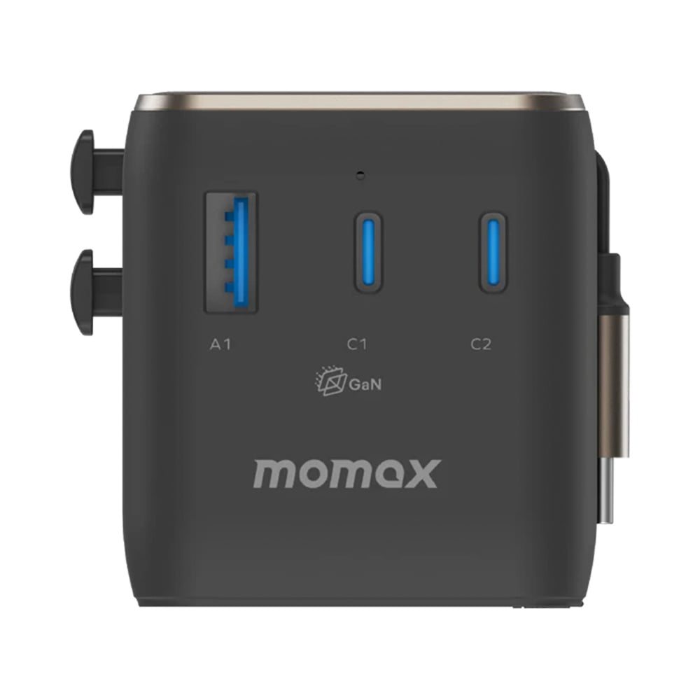 MOMAX 1-World2+ 100W 4接口 雙 AC 連USB-C 充電線旅行插座(UA25)(鈦金色)