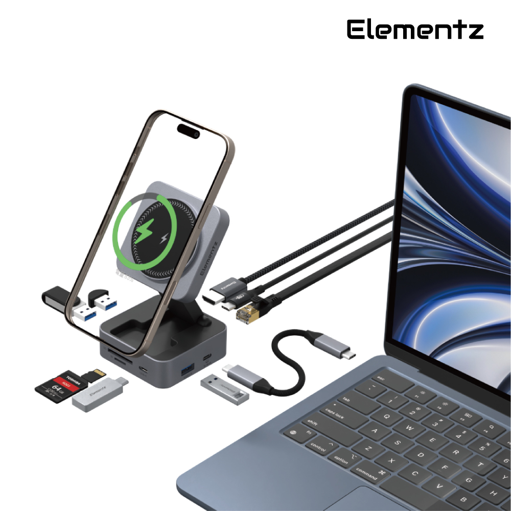 Elementz Nexus Q2 USB-C 10合1多功能擴展器連磁吸無線充電座(FC-19)
