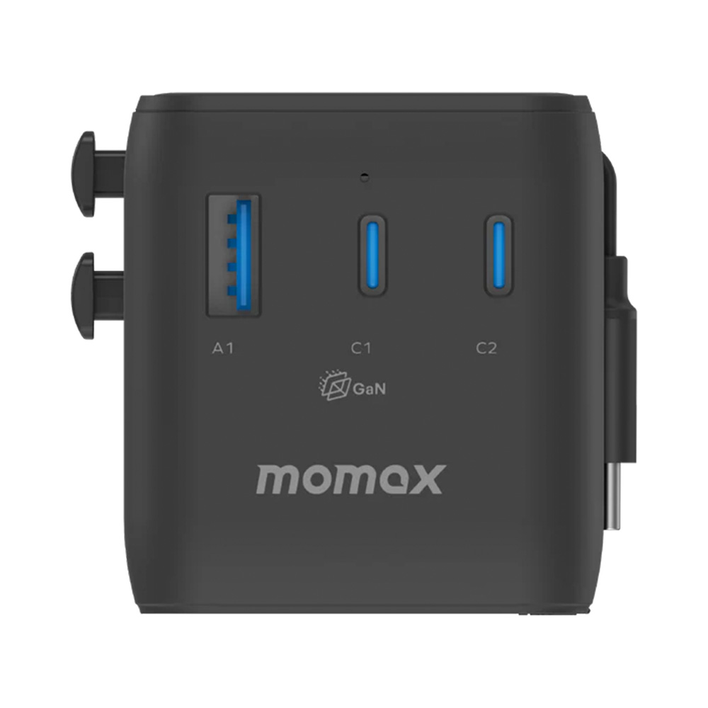 MOMAX 1-World2+ 100W 4接口 雙 AC 連USB-C 充電線旅行插座(UA25)(黑色)