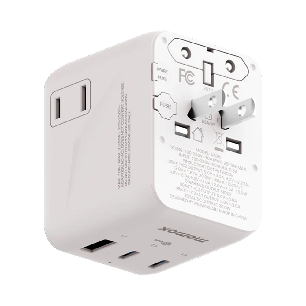 MOMAX 1-World2 20W 3接口雙AC旅行插座(UA26)(白色)