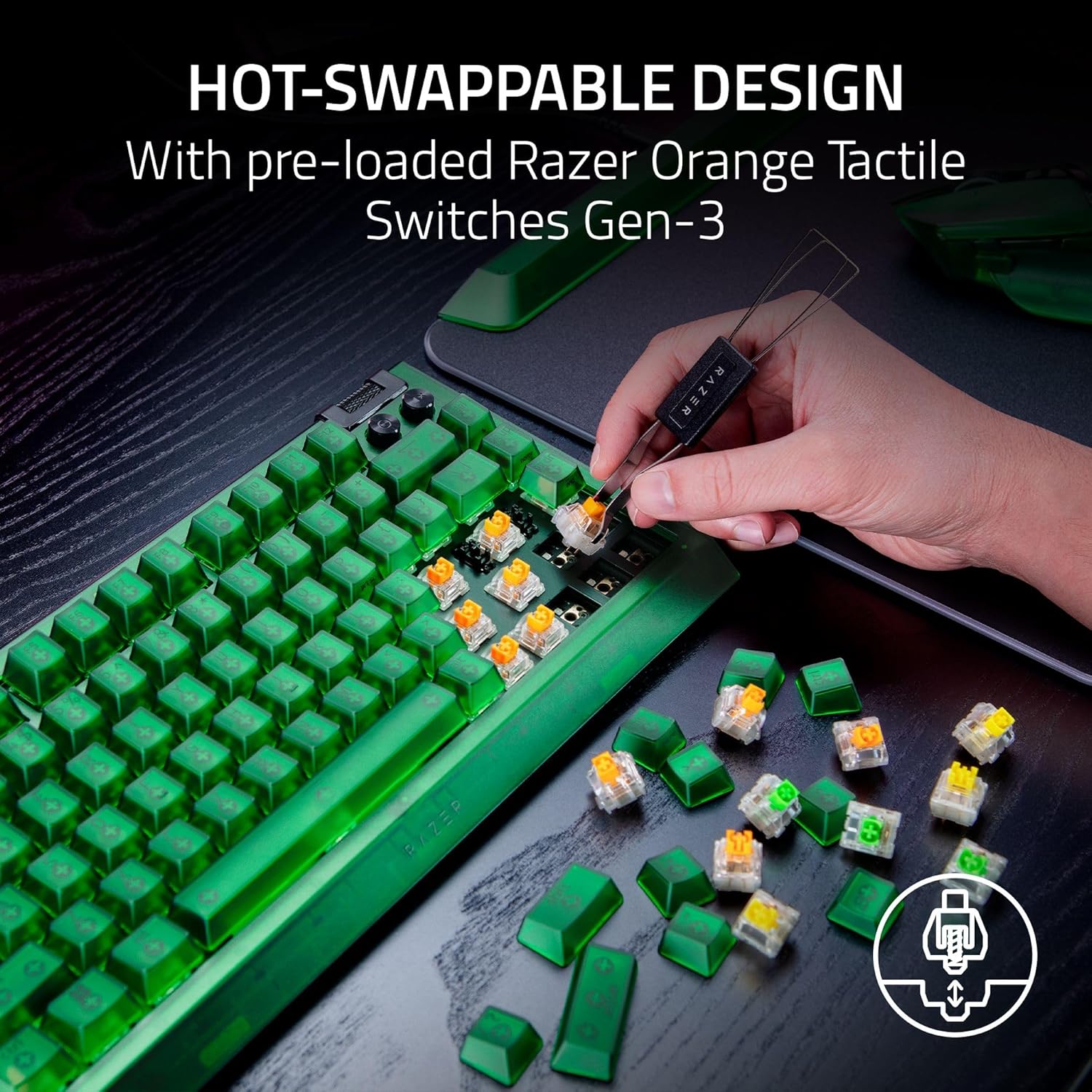 Razer BlackWidow V4 75% Hot-Swappable Phantom Green Edition 可換軸 機械式電競鍵盤(觸感橙軸-Phantom Green Edition-英文版)