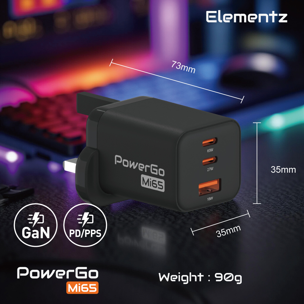 Elementz PowerGo Mi65 2C1A GaN 迷你充電器(白色)