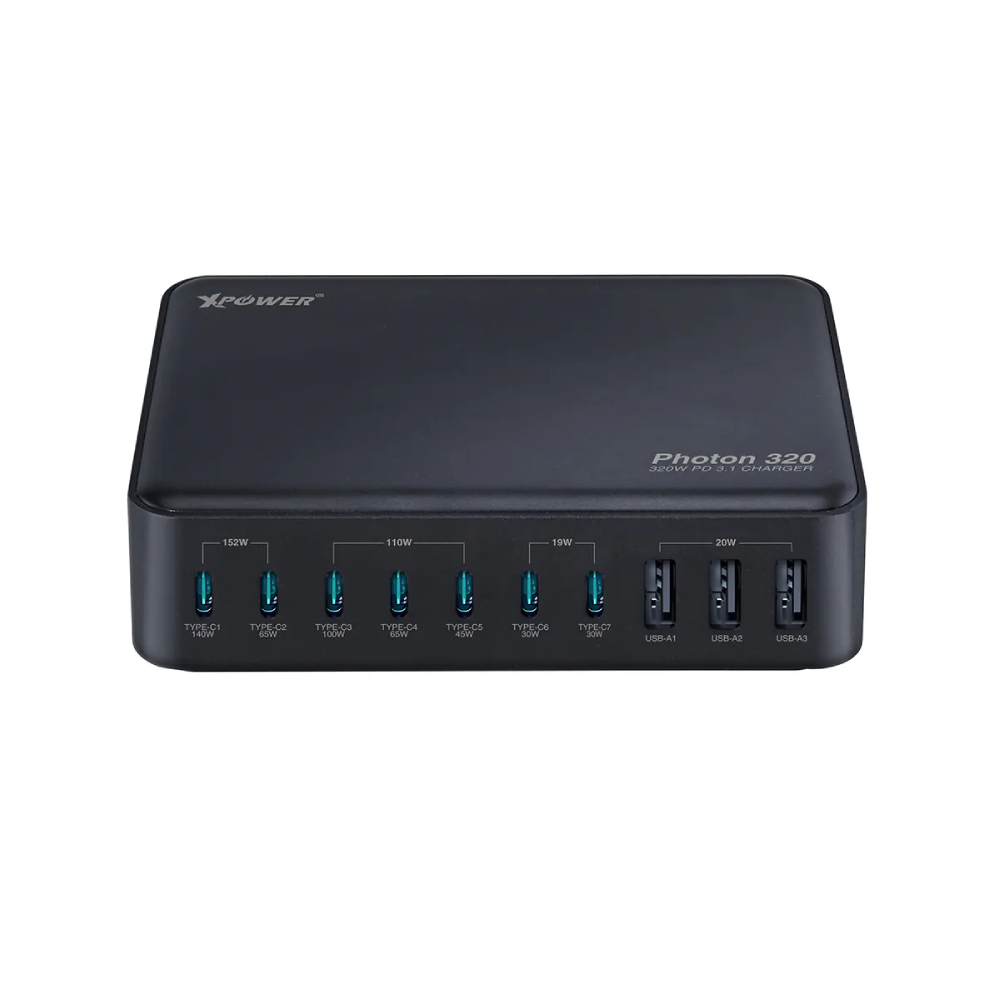 XPower PHOTON320 320W 10 合 1 PD3.1/PPS 桌上型快速充電器(Black)