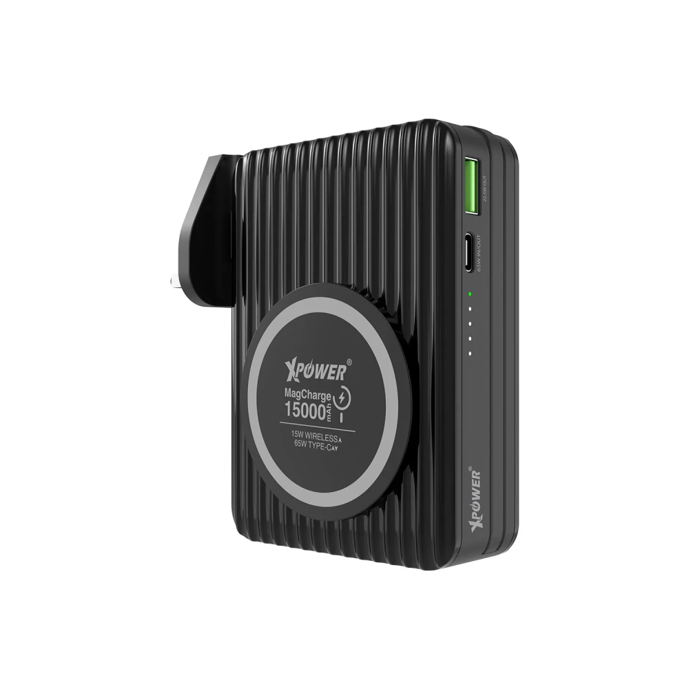 XPower CPD15 3合1 15000mAh PD 65W MagSafe無線充+外置電+旅行充電轉插(Black)