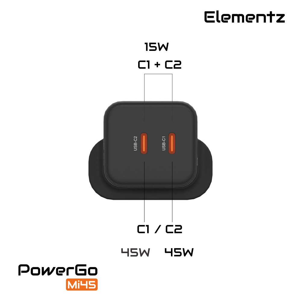 Elementz PowerGo Mi45 2C GaN 迷你充電器(白色)
