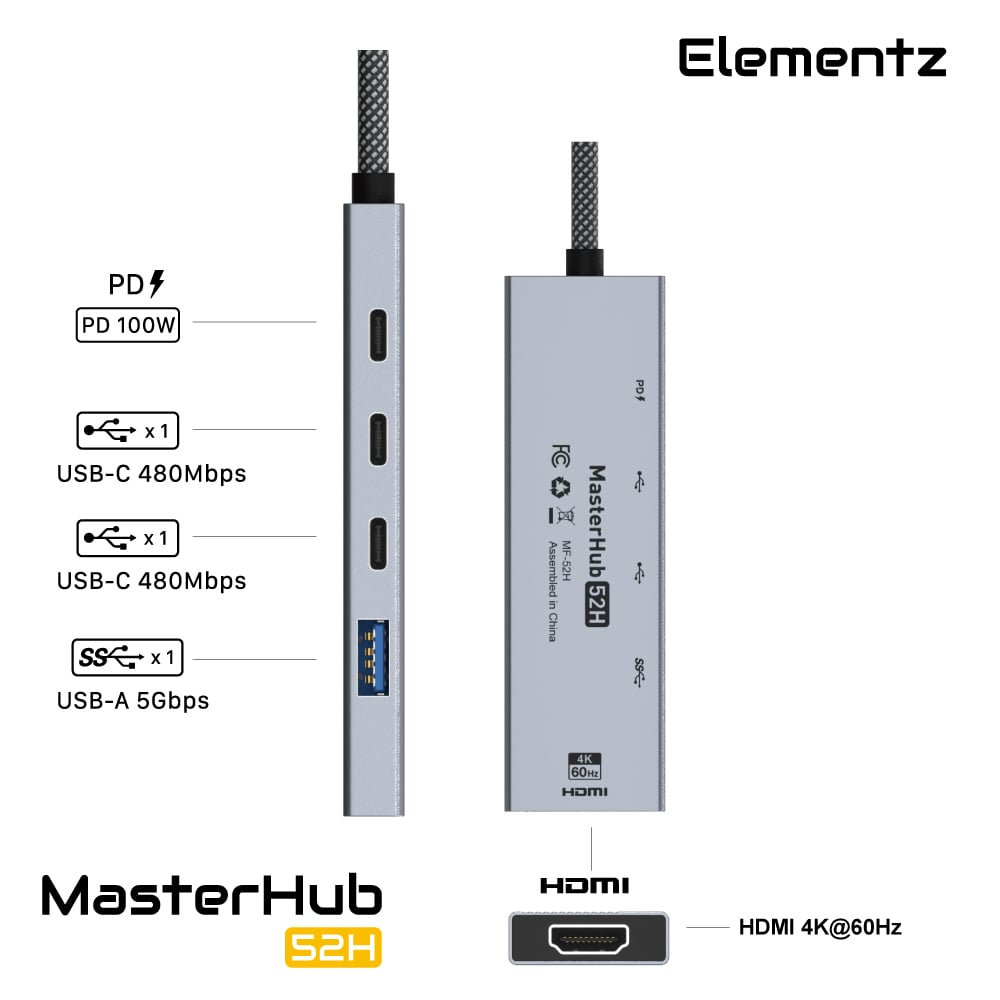 Elementz MasterHub 52H 5 in 1 USB-C Hub 擴展塢