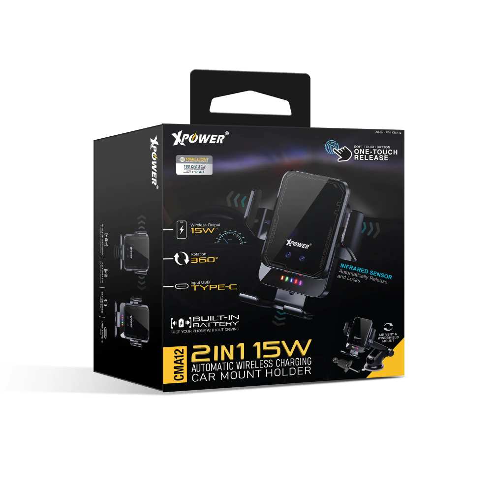 XPower CMA12 2合1 15W 無線快充自動車支架(Black)