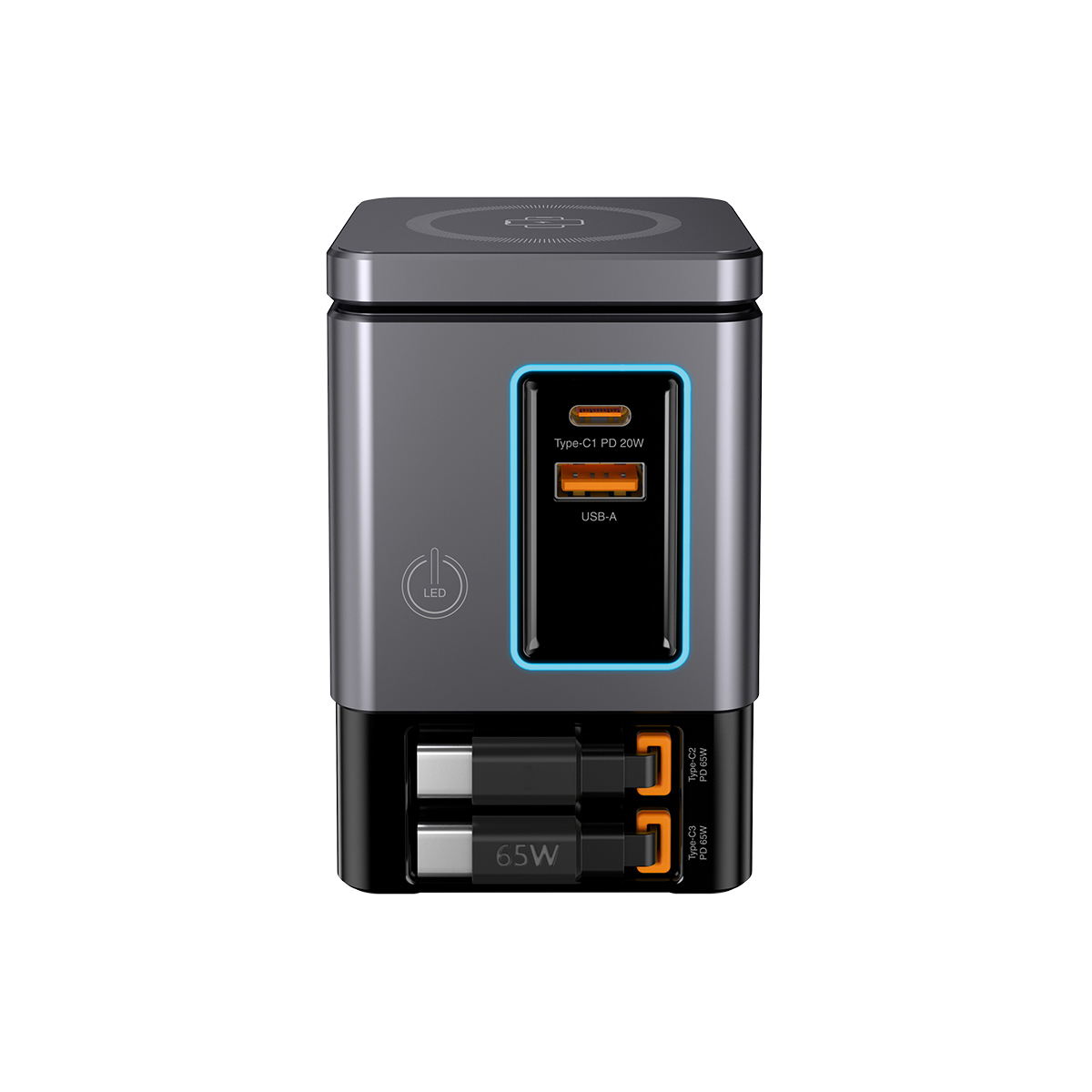 XPower RN105 Qi2 6輸出 105W GaN雙無線快充+雙內置伸縮線塔式充電器(Grey)