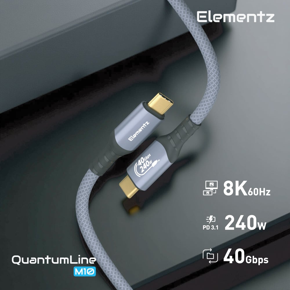 Elementz USB4 USB C To C 240W/8K@60Hz/40Gbps 高速傳輸充電線(NQL-M10)(100cm)