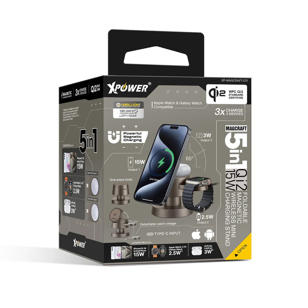 XPower MAGCRAFT 5合1 Qi2 15W MagCharge磁吸無線充電座(Desert Titanium)