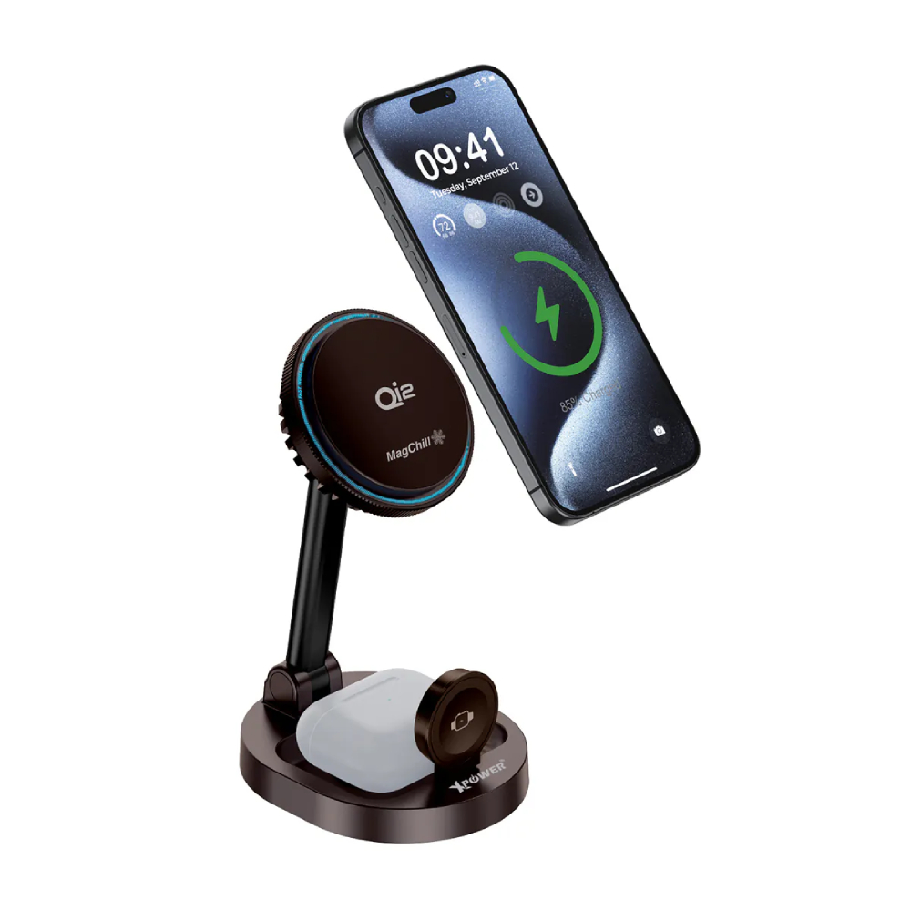 XPower MAGCHILL 3in1 Qi2 15W 半導體制冷 MagCharge  冰冷磁吸無線充電座(Desert Titanium)