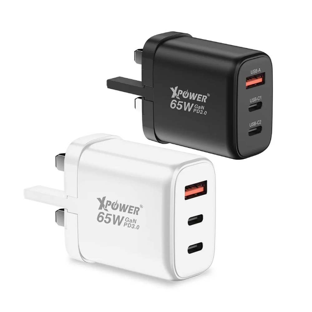 XPower GW65C 65W可摺疊伸縮腳3輸出 PD3.0/PPS/QC 迷你快充插牆GaN充電器(Black)