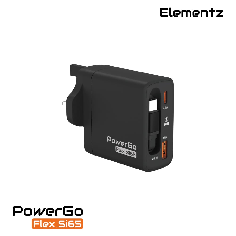 Elementz PowerGo Flex Si100 1C1A+1C Cable GaN 帶線迷你充電器(FS100)(黑色)