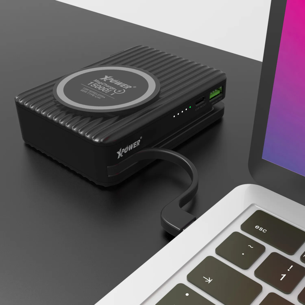XPower CPD15 3合1 15000mAh PD 65W MagSafe無線充+外置電+旅行充電轉插(Black)