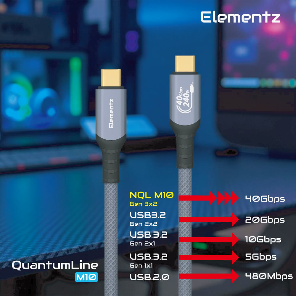 Elementz USB4 USB C To C 240W/8K@60Hz/40Gbps 高速傳輸充電線(NQL-M10)(100cm)