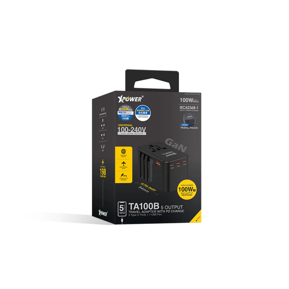 XPower TA100B 100W 5輸出PD/PPS Gan旅行充電器(Black)