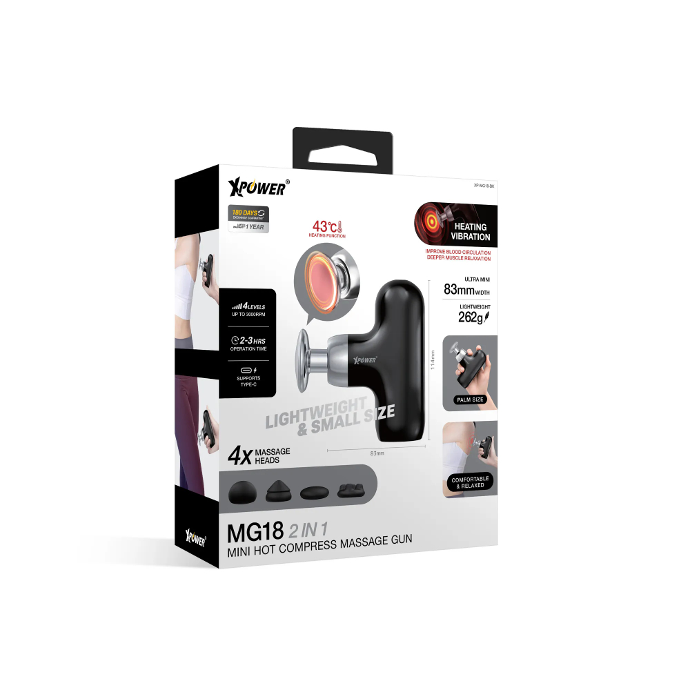 XPower MG18 超細2合1迷你熱敷按摩槍(Black)