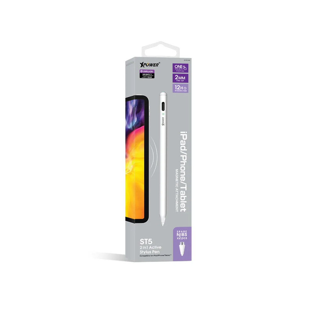 XPower ST5 MarkII iPad/手機2合1主動式電容觸控筆(White)