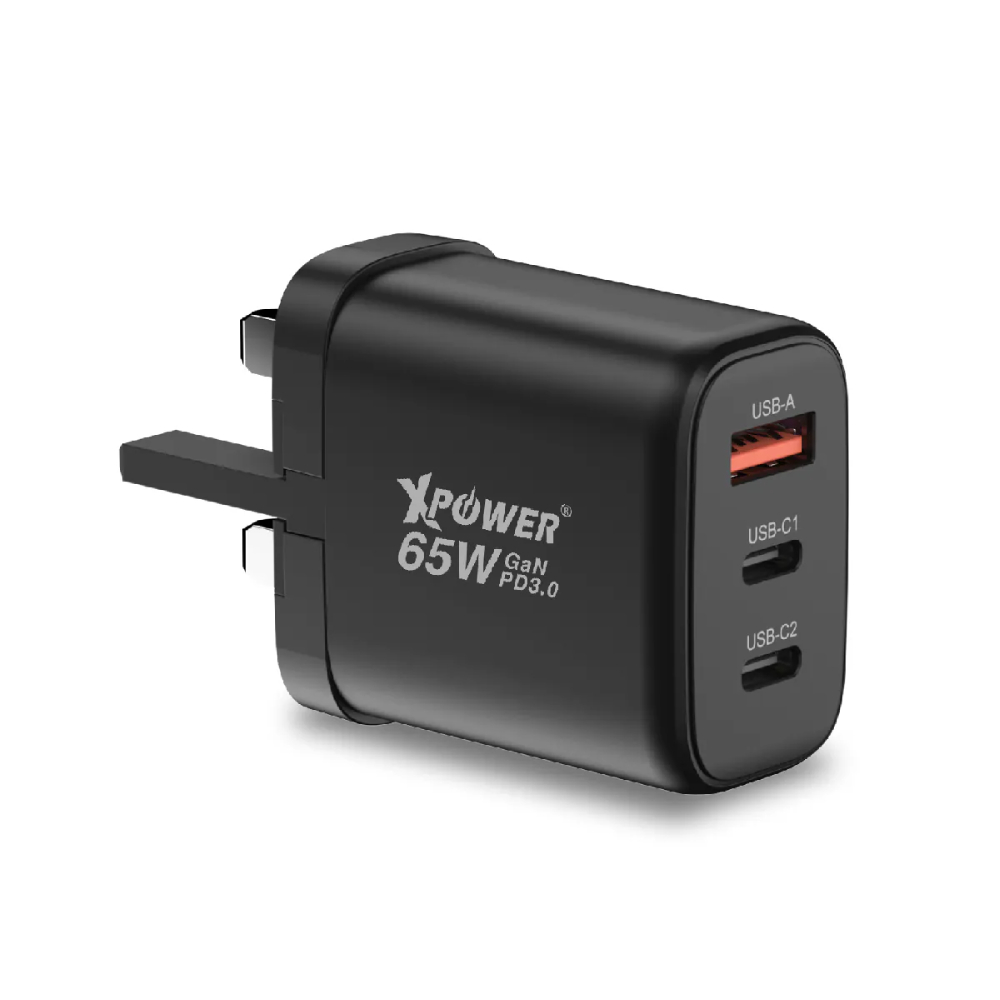 XPower GW65C 65W可摺疊伸縮腳3輸出 PD3.0/PPS/QC 迷你快充插牆GaN充電器(Black)