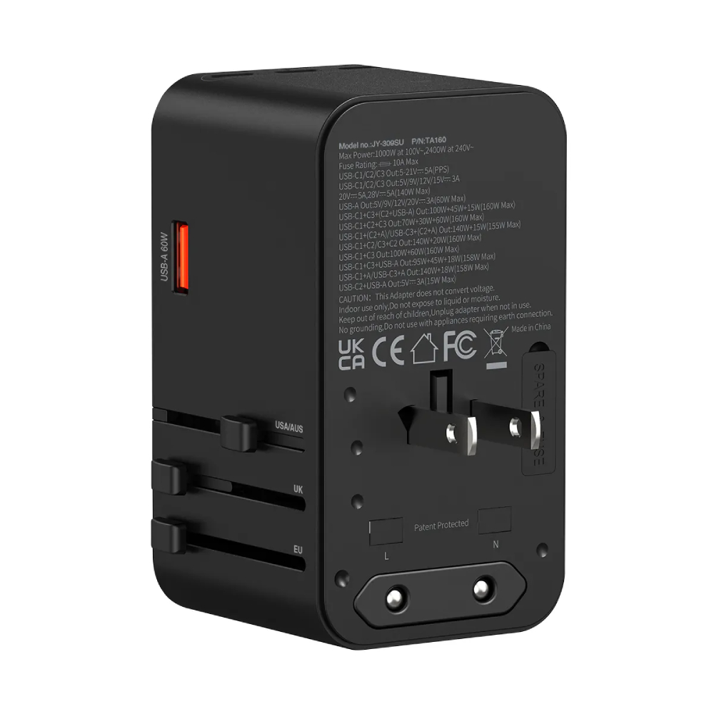 XPower TA160 160W 5輸出 PD 3.1/PPS GaN旅行充電器(Black)