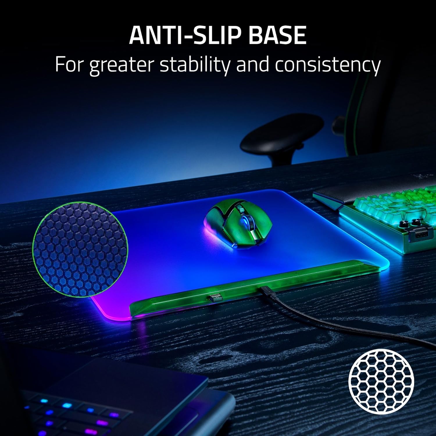 Razer Firefly V2 Pro Multi-zone Chroma 全發光 RGB 遊戲滑鼠墊 (278mm x 360mm)(Phantom Green Edition)