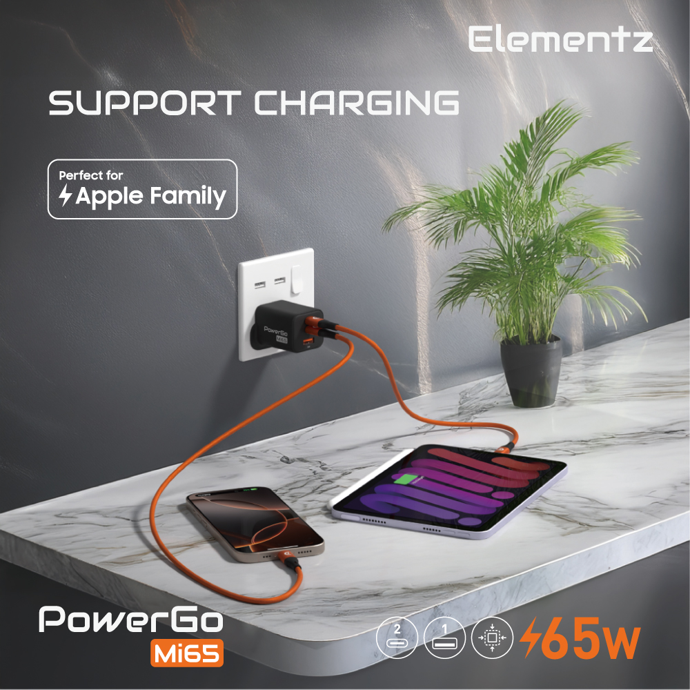 Elementz PowerGo Mi65 2C1A GaN 迷你充電器(黑色)