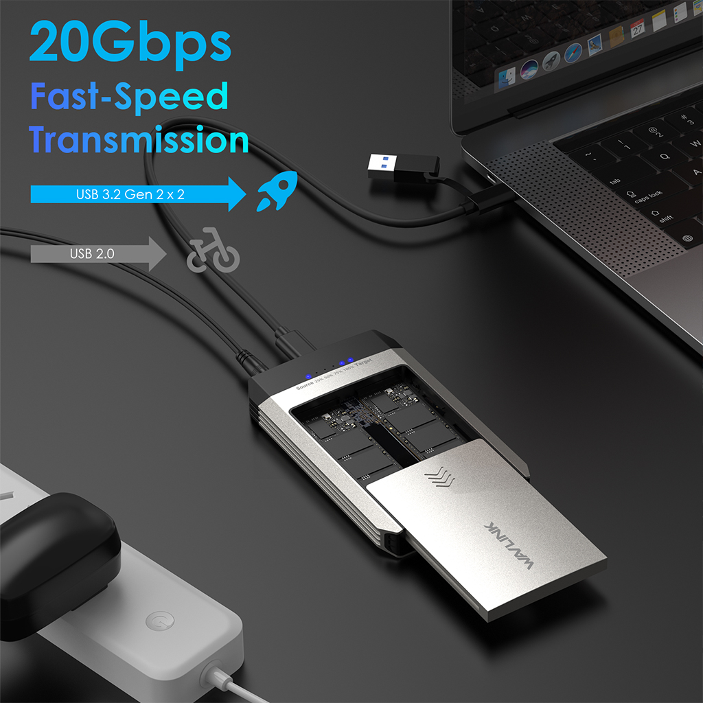 Wavlink WL-ST348 雙M.2 SSD USB-C 外置儲存盒(支援1鍵Clone)