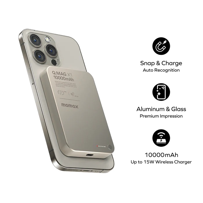 MOMAX Q.Mag X1 超薄磁吸流動電源 10000mAh - 第二代(CCC 認證)(IP117A)(黑色)