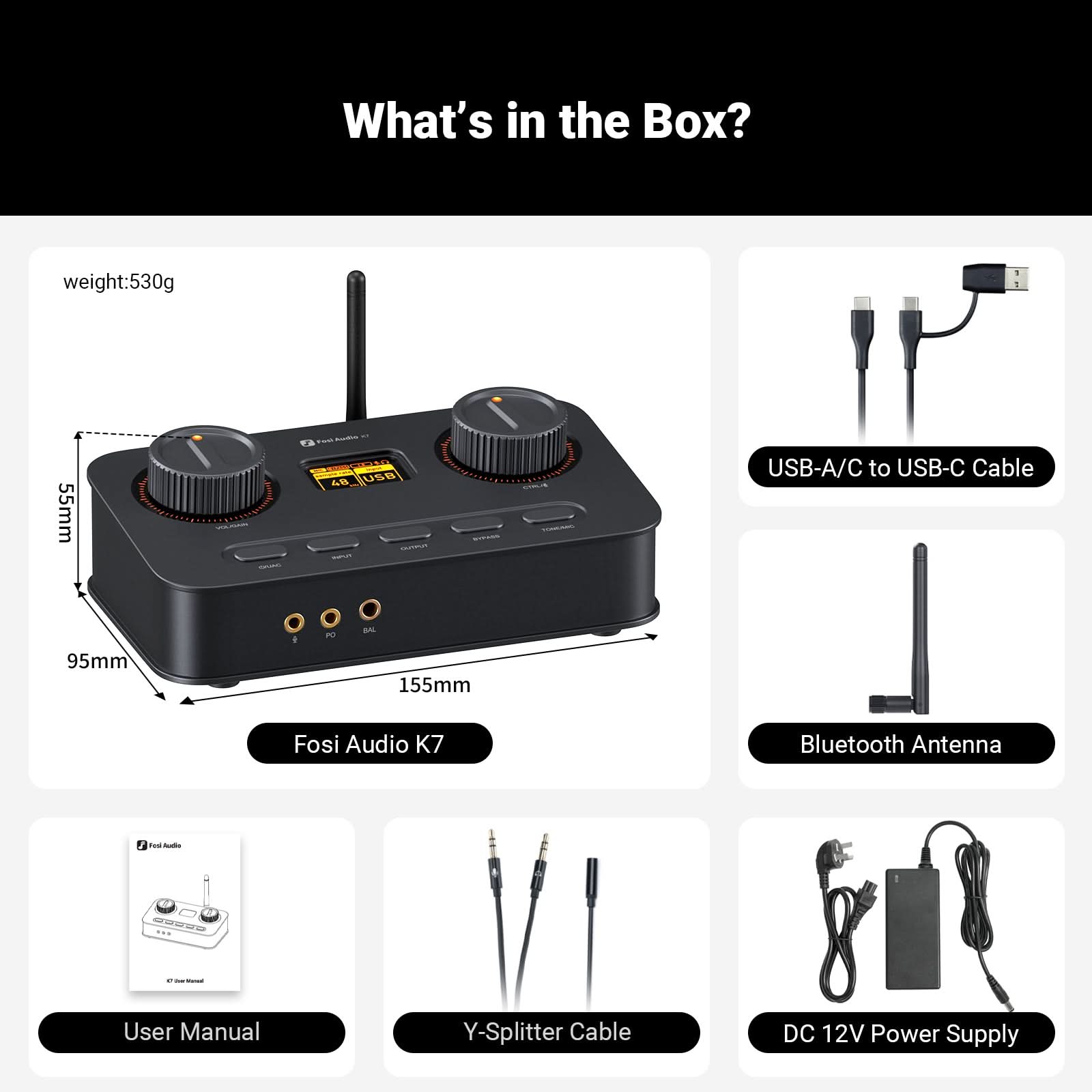 Fosi Audio K7 DAC 平衡遊戲解碼耳擴(黑色)