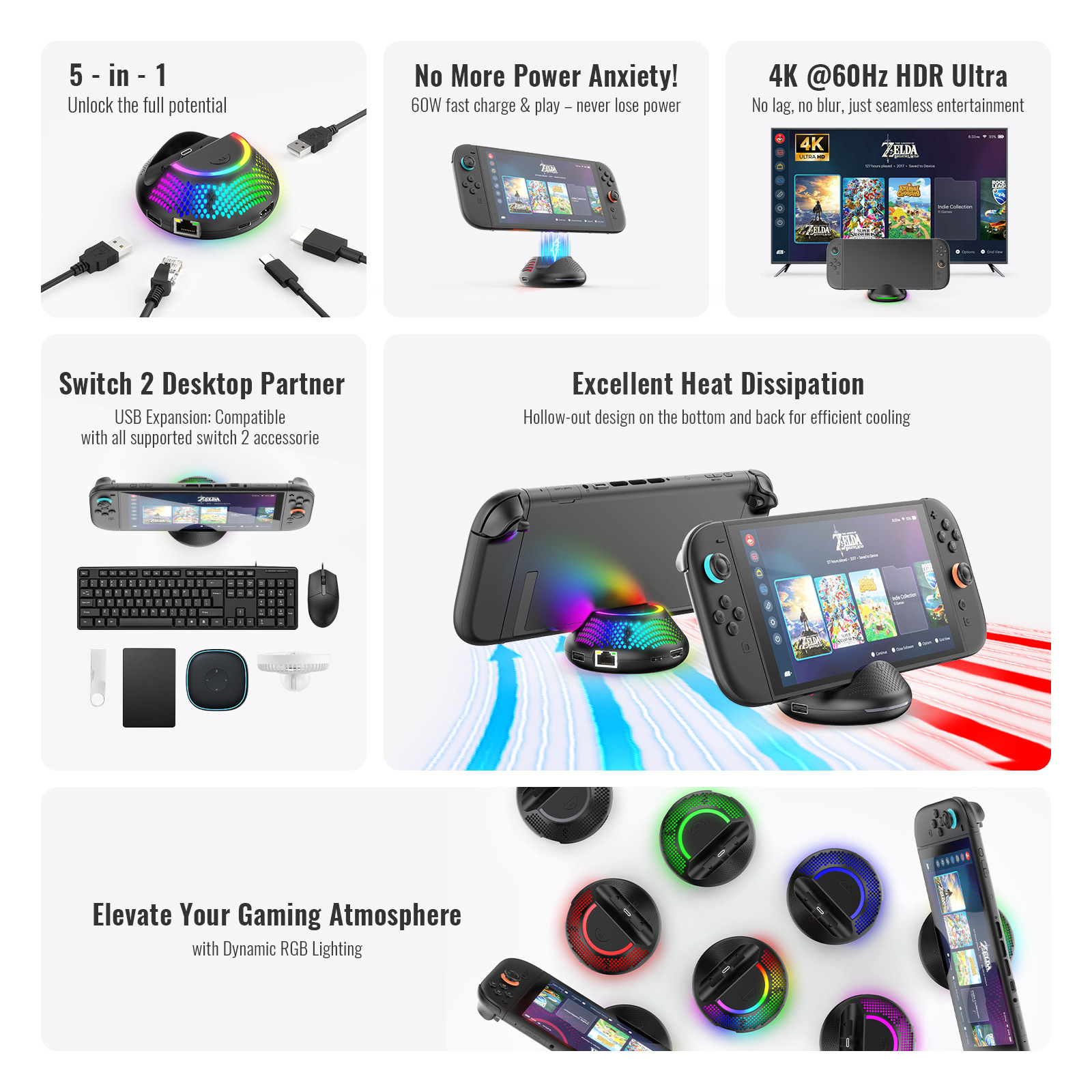 Switch 2 RGB多功能散熱底座 NS2專用 (支援4K 60Hz HDMI / Giga LAN)