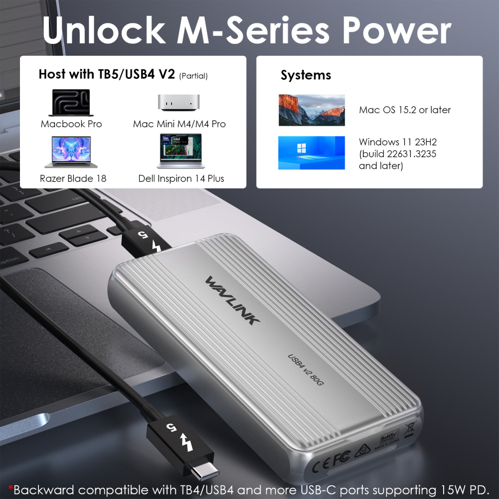 Wavlink UTE51 Thunderbolt 5 80Gbps PCIe NVMe Enclosure SSD外接盒