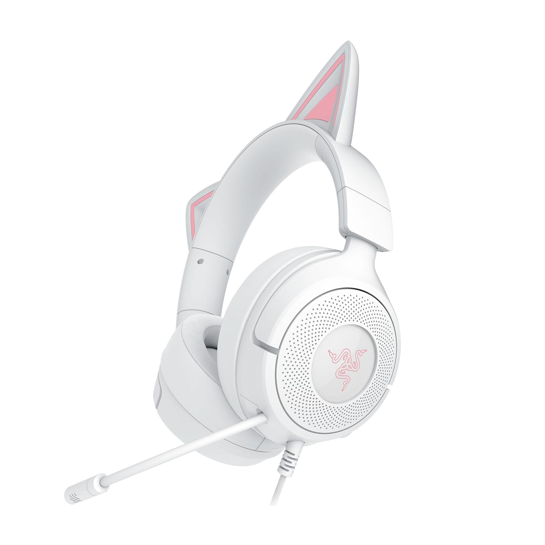 Razer Kraken Kitty V3 X 貓耳造型 有線遊戲耳機(Mercury-白色)