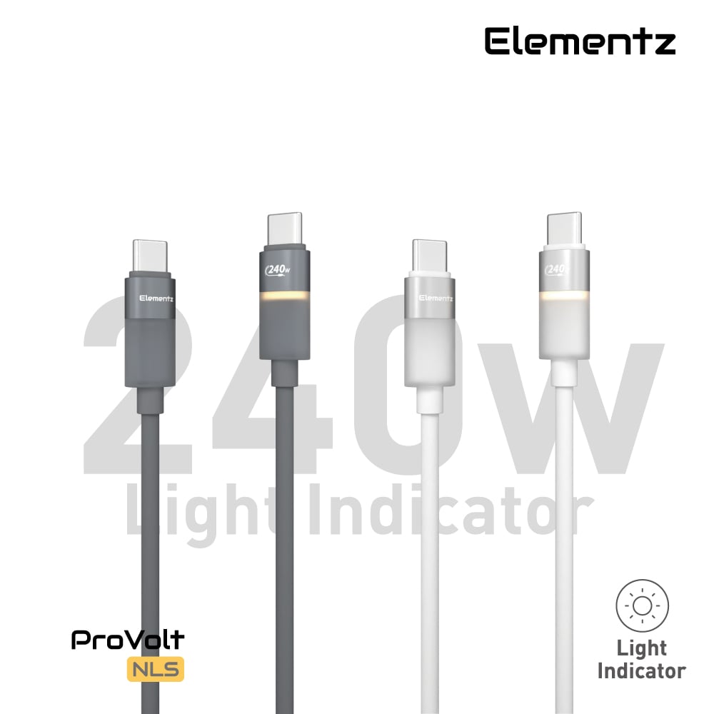 Elementz 240w USB C To C 超柔韌矽膠快速充電線(NLS)(200cm-灰色)