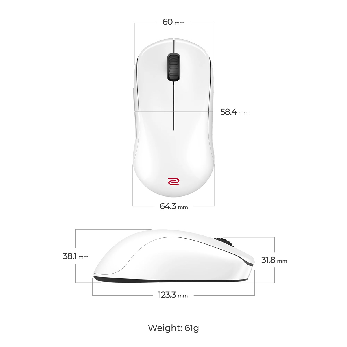 ZOWIE U2-DW 4K 無線電競滑鼠(白色)