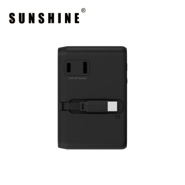 SUNSHINE TRC-70W GaN快速充電器 4插口(2C2A)及內置伸縮USB-C充電線旅行插座(70W)