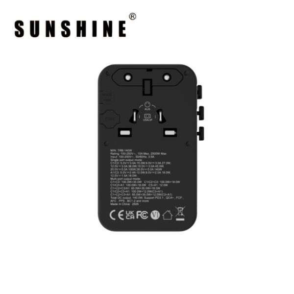 SUNSHINE TRB-140W GaN快速充電器 4插口(3C1A) 旅行插座(140W)