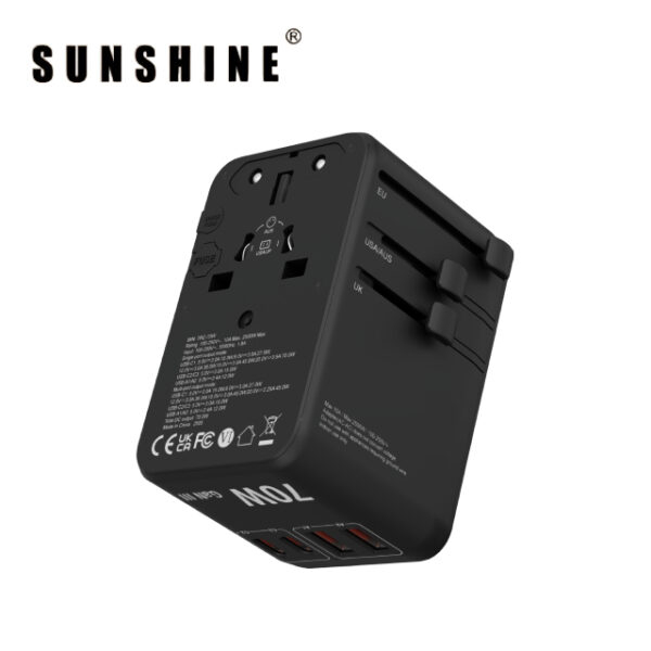 SUNSHINE TRC-70W GaN快速充電器 4插口(2C2A)及內置伸縮USB-C充電線旅行插座(70W)